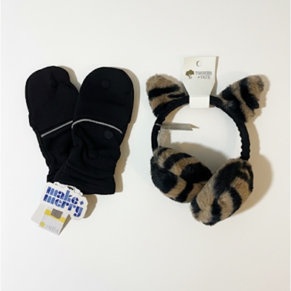 ZELLA Convertible, Reflective Mittens & TUCKER + TATE Leopard Earmuffs